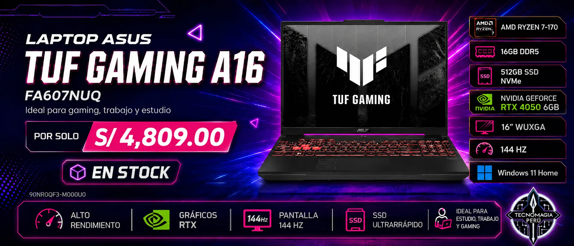 Laptop Asus TUF Gaming A16 FA607NUQ — S/4,809.00