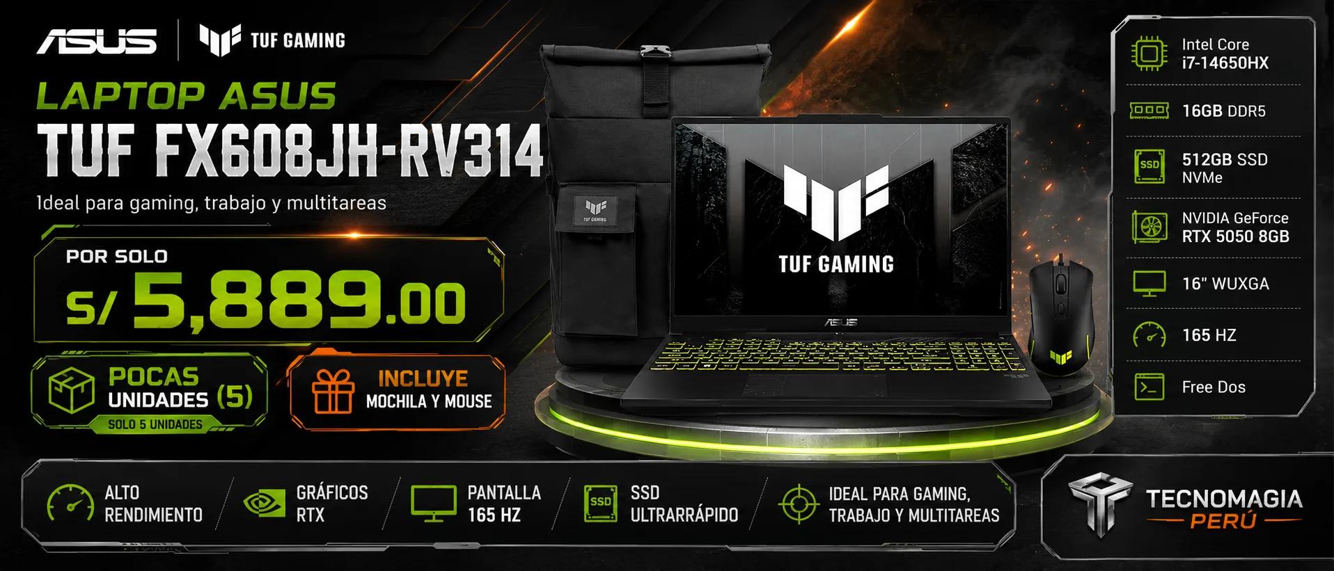 Laptop Asus TUF FX608JH-RV314 Intel Core i7-14650HX RTX 5050 — S/5,889.00