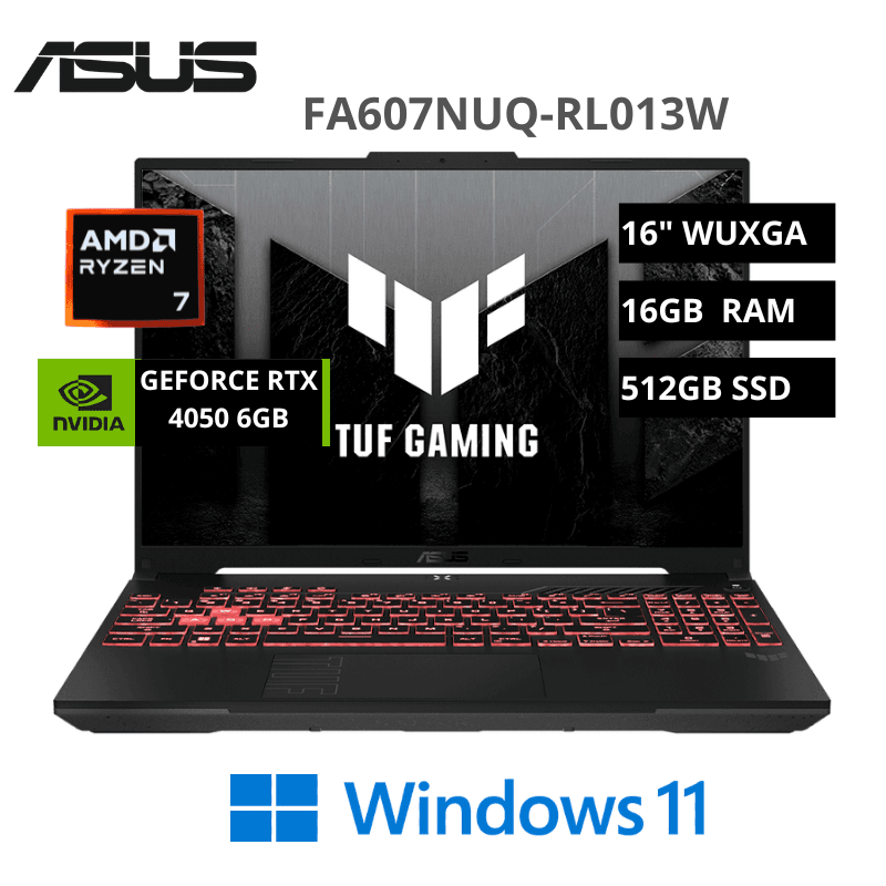 Laptop ASUS TUF Gaming A16 FA607NUQ AMD RYZEN 7-170 16GB 512GB SSD RTX 4050 6GB 16" WUXGA 144HZ Win11 Home (90NR0QF3-M000U0)