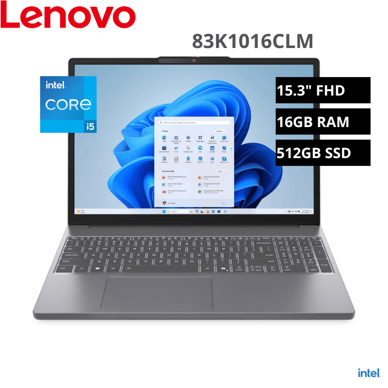 Laptop LENOVO Ideapad Slim 3 15IRH10 Intel Core I5-13420H 16GB 512GB SSD 15.3" WUXGA (1920x1200) IPS FREE DOS (83K1016CLM)