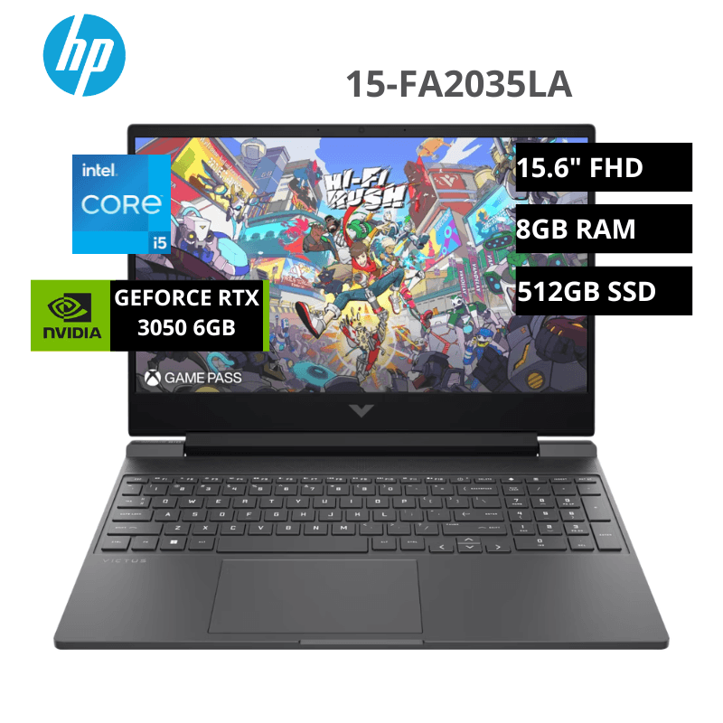 Laptop HP Victus 15-FA2035LA Intel Core I5-13420H 8GB 512GB SSD Nvidia RTX 3050-6GB 15.6” FHD (1920X1080) IPS 144HZ Free Dos (D74JMLA#ABM)