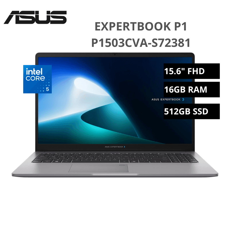 Laptop ASUS Expertbook P1 P1503CVA-S72381 Intel Core 5-210H 16GB 512GB SSD 15.6" FHD (1920X1080) Free Dos (90NX0881-M02P90)