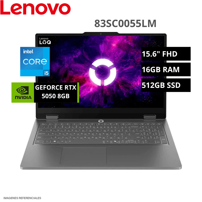 Laptop LENOVO LOQ Essential 15IRX11 Intel Core I5-13450HX 16GB 512GB SSD RTX 5050 8GB 15.6" FHD 144HZ Free Dos (83SC0055LM)